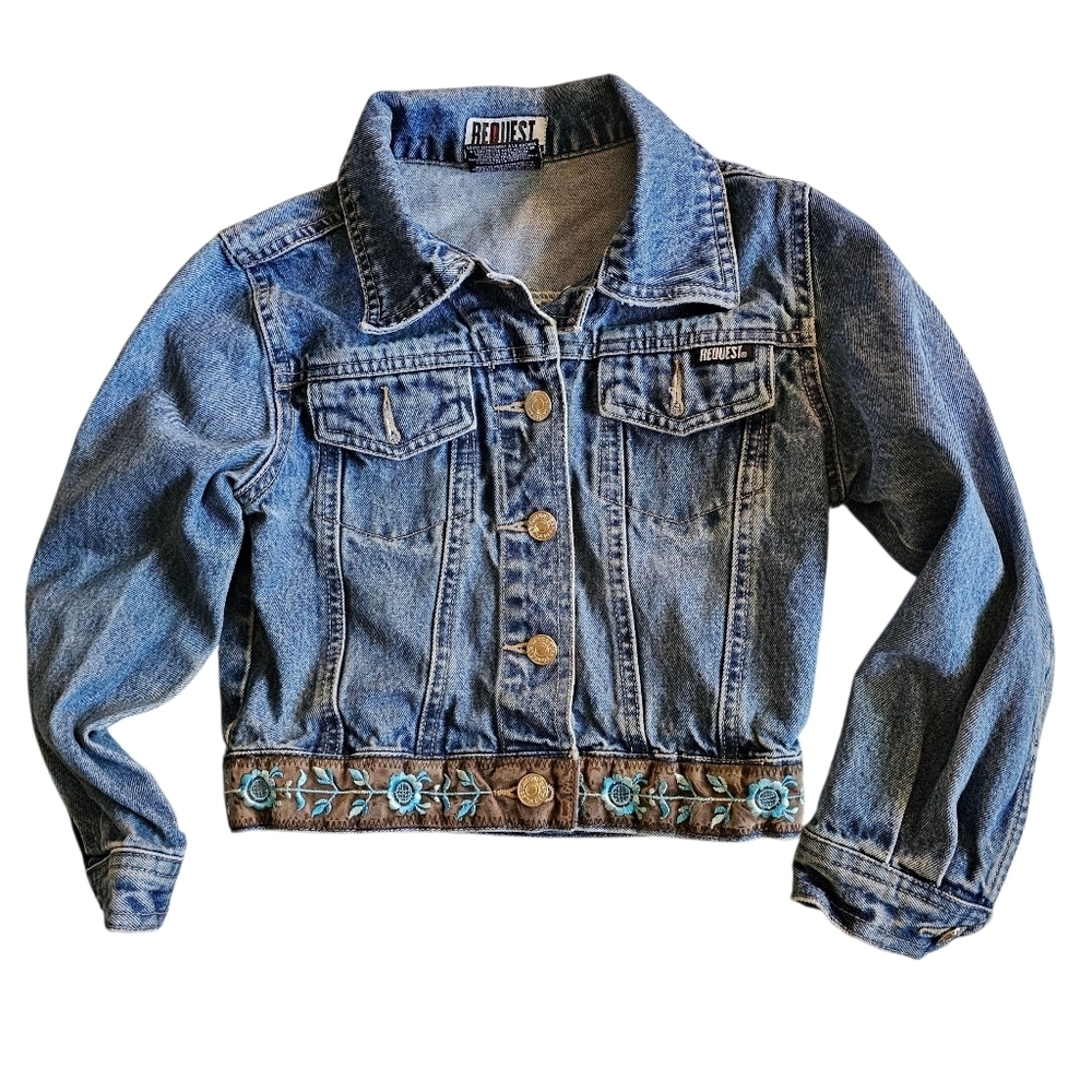 CHILD Denim Jean Jackwt With Sweet Handpainted Steampunk Kitten On The Back. - Picture 3 of 4